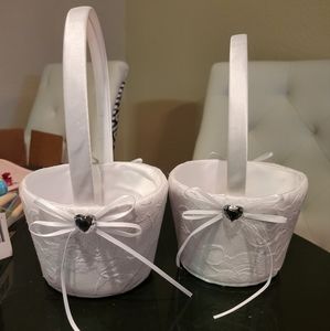 Set of 2 white flower girl baskets